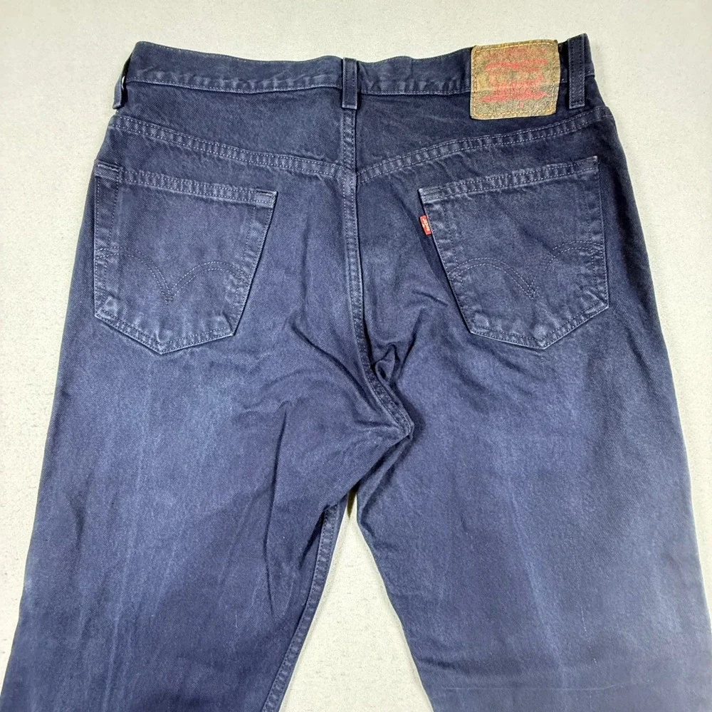 Levis 505 Regular Fit Jeans Mens 36x32 Navy Blue Dark Wash Straight Leg Denim